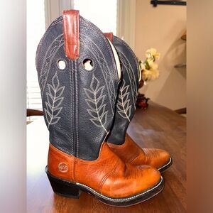 Vtg Double-H Western Cowboy Boots Sz 6 M Bold Stitch Leather Thick Sole USA Made